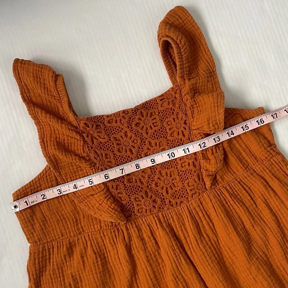Wonder Nation Girls Terracotta Cotton Dress Ruffles and Crochet Details XL 14/16